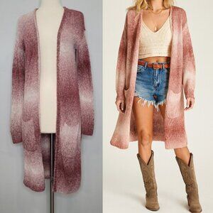 Sun & Shadow Ombre Pink Cardigan Knit Boho Longline Sweater Size Small Hippie